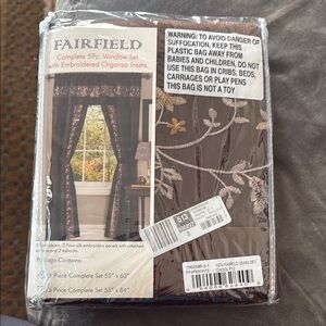 Fairfield Brown Window Set with Embroidered Organza Insets